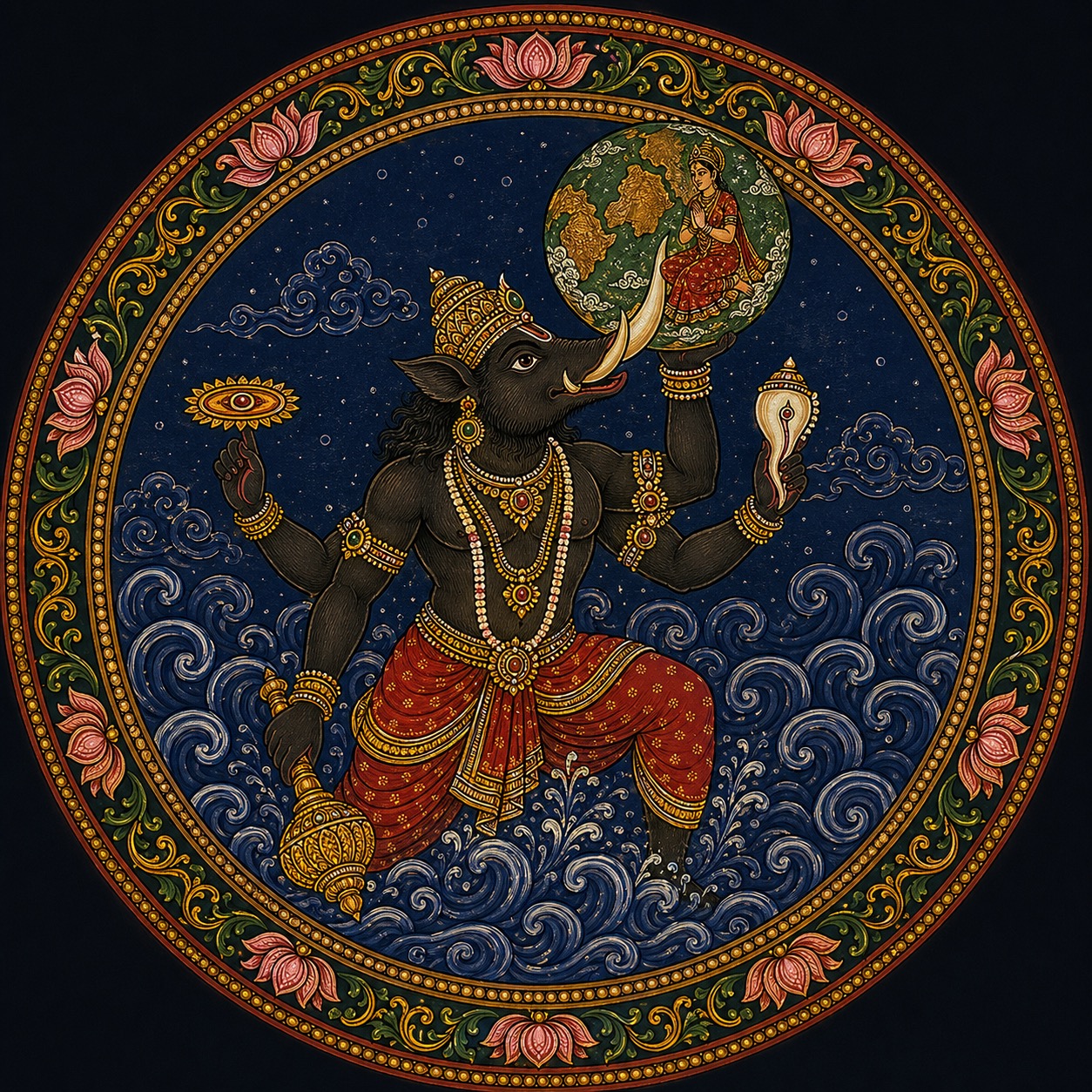 Varāha — the boar avatar lifting the earth